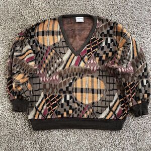 Carlo Alberto Abstract 3D Knit V Neck Pullover Sweater Size L Made In Australia